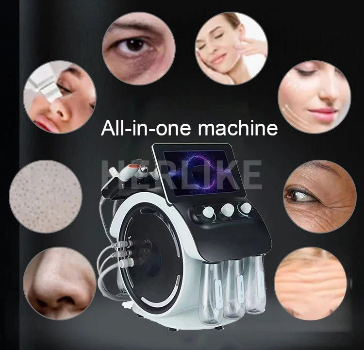 Experience professional skincare with this portable 6-in-1 H2O2 small bubble oxygen facial machine. Improve skin hydration, exfoliate with microdermabrasion, and promote a fresh, glowing complexion with this versatile device!
