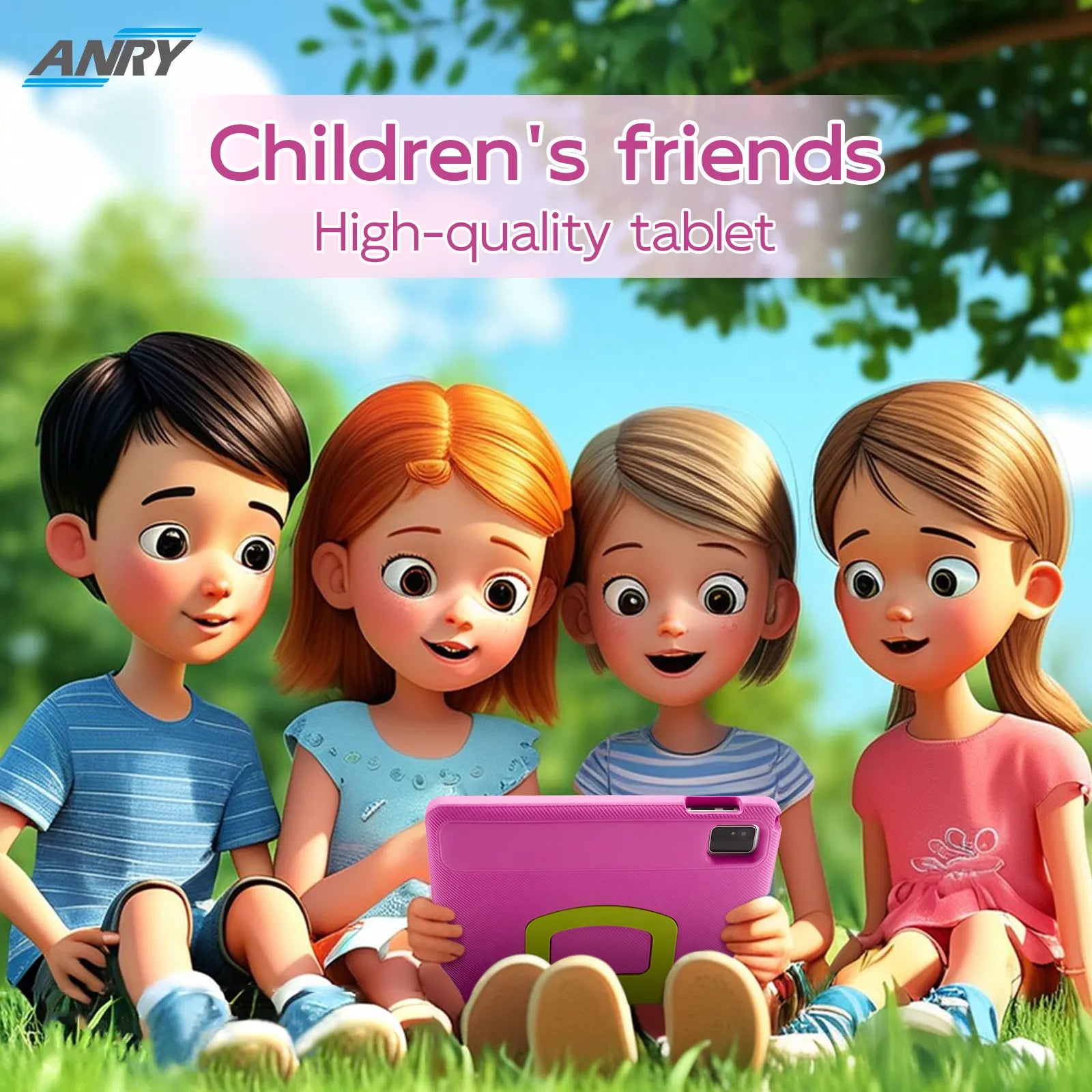 ANRY Kids Tablet Android 15 10.1 Inch CPU A523 2.0GHZ Octa-Core 4GB RAM 64GB ROM 5000Mah Dual Camera Tablets Children's Gifts