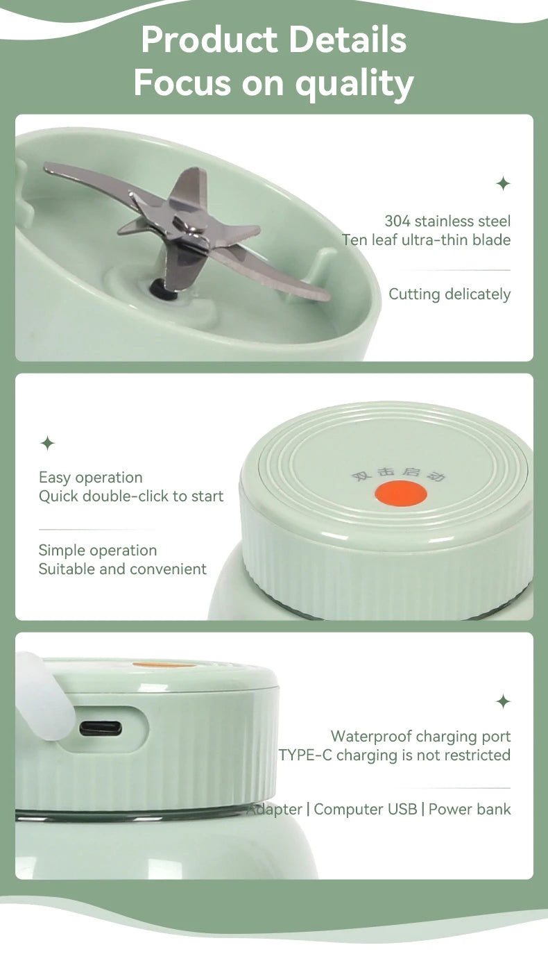 Portable Fruit Juicer Cup Y08 Multi-function Electric Travel Blender 10 Level Steel Knife Large Capacity Smoothie Quick Making