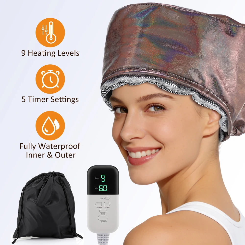 SPA Heat Cap Hair Steamer 9-level Temperature and 5 Timed Settings Hair Mask Hair Heating Cap for Hair Treatment Home Use
