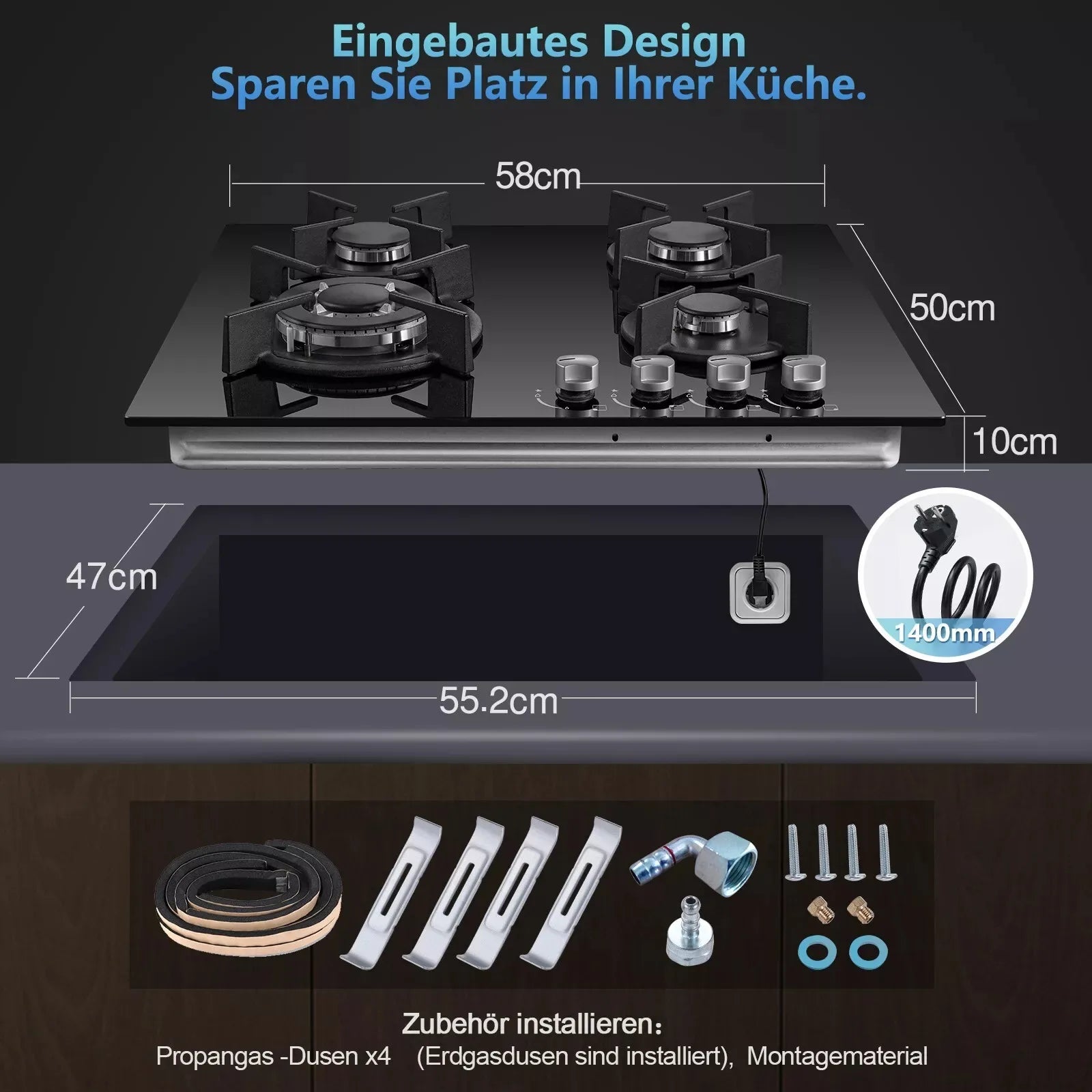 TopStrong 4-Burner Ceramic Glass Built-in Hob NG/Propane gas hob