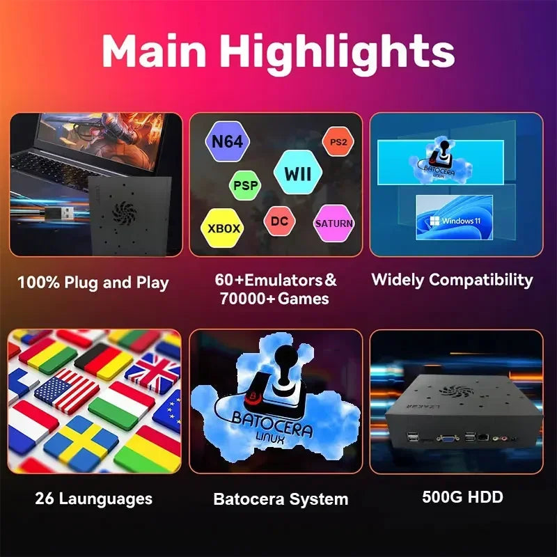 Retro Gaming Console 70000+ Games 500GB T8 Loaded For Wii PS2 DC PSP GAMECUBE Plug-and-Play On TV Windows 11 Children's Gift