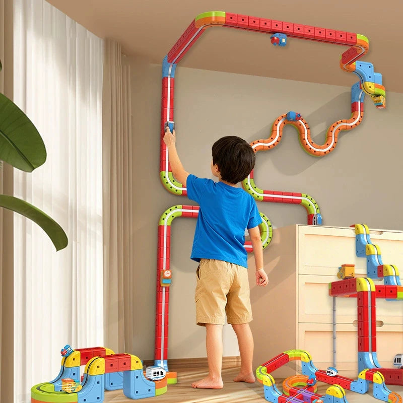 Magic Electronic Train Rail Cube Toys for Kids DIY Assembly Railway Track Car Building Block Set Educational Toy Christmas Gifts