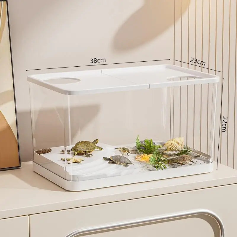 Durable Mini Fish Tank with Transparent Design, Lid Included, Ideal for Desktop & Home Lazy Tanks for Turtles