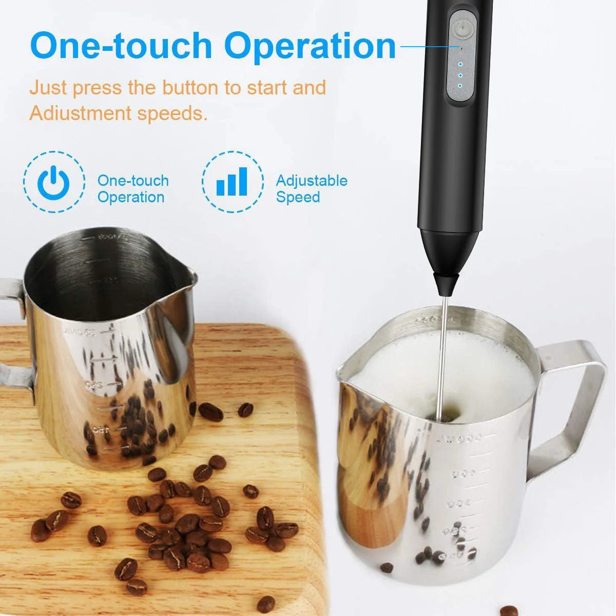 Whip up frothy drinks with ease using this mini milk frother, equipped with USB rechargeability, 3 speeds, and a convenient electric handle for blending coffee, eggs, and more!