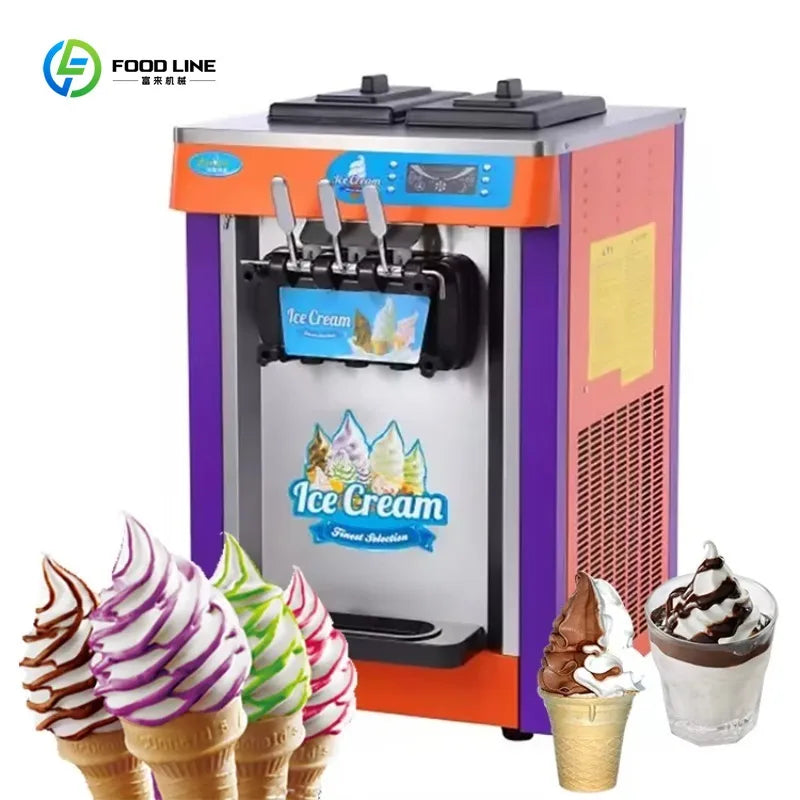 Commercial Ice Cream Machine with LED Display Self-Cleaning 3 Flavors Frozen Yogurt Maker for Restaurant Cafe Customized
