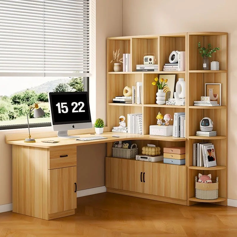 L Shaped Desk with 3 Drawers Corner Computer Desk with Power Outlets Large Storage L-Shaped Desk with Cabinet & Printer Stand