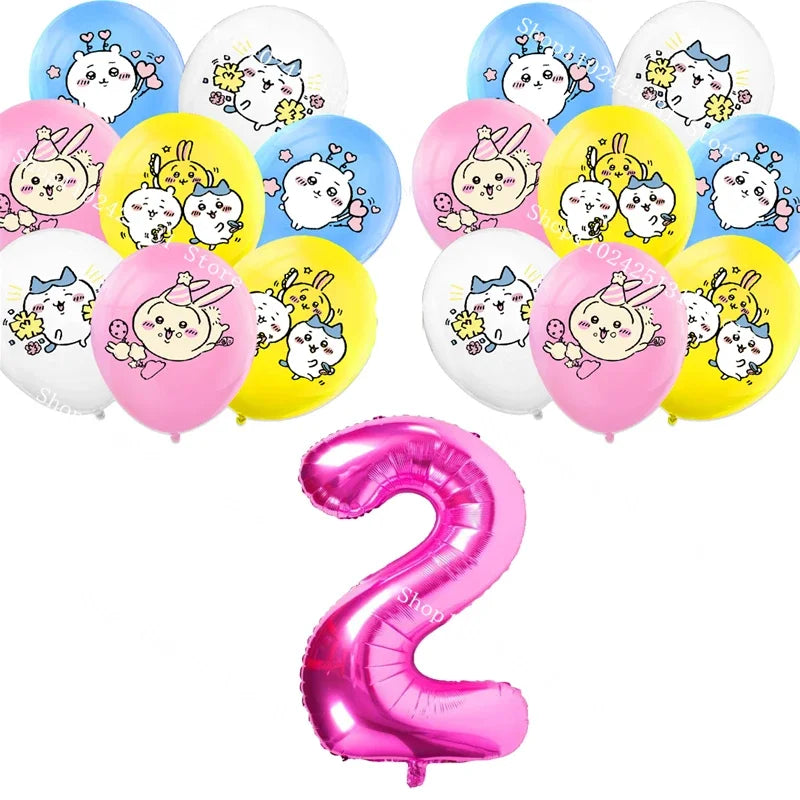 Chiikawa kawaii Happy Birthday Party Decorations Cute plate Banner Cake Topper Flag Balloons Disposable tableware Decorations