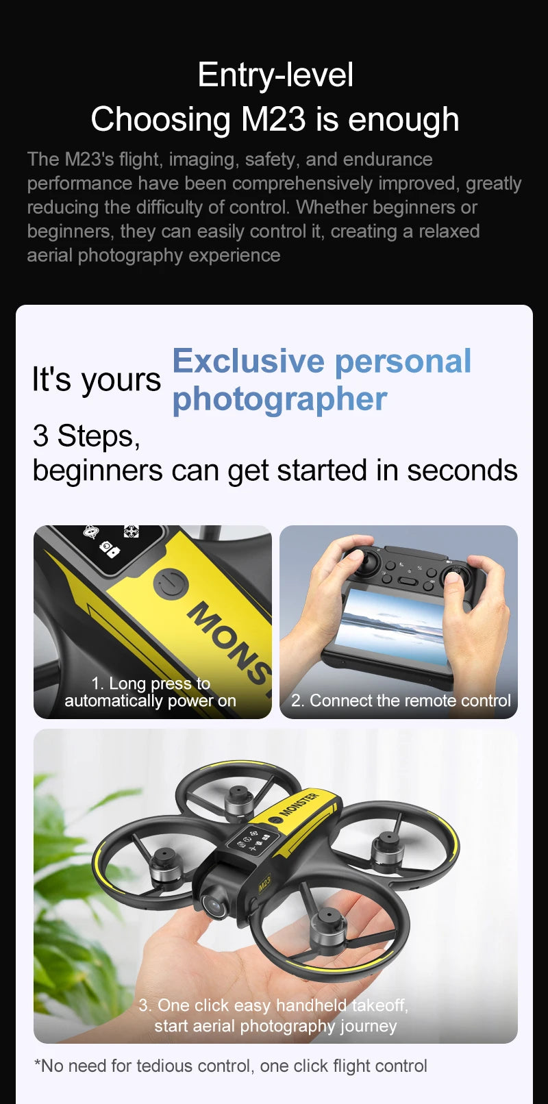 The new drone features a 4.5-inch display screen, one-click rolling, and dual-camera optical flow intelligent positioning