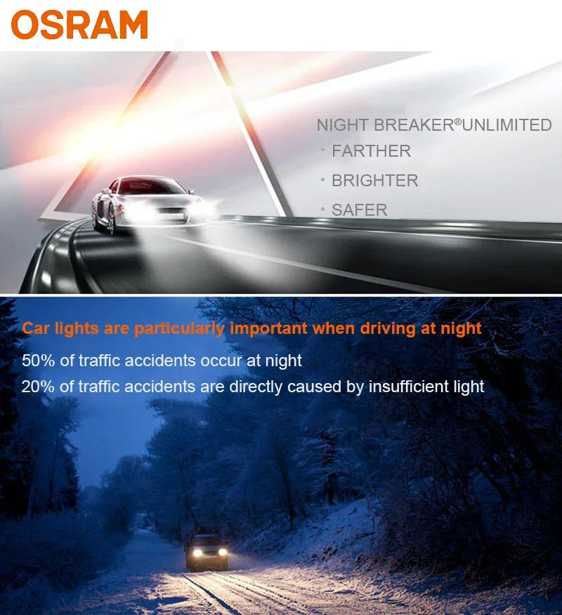 OSRAM Night Breaker Unlimited HB3 9005 P20d 12V 60W Car Halogen Headlight Original Bright White Upgarde Lamps 9005NBU USA 2x