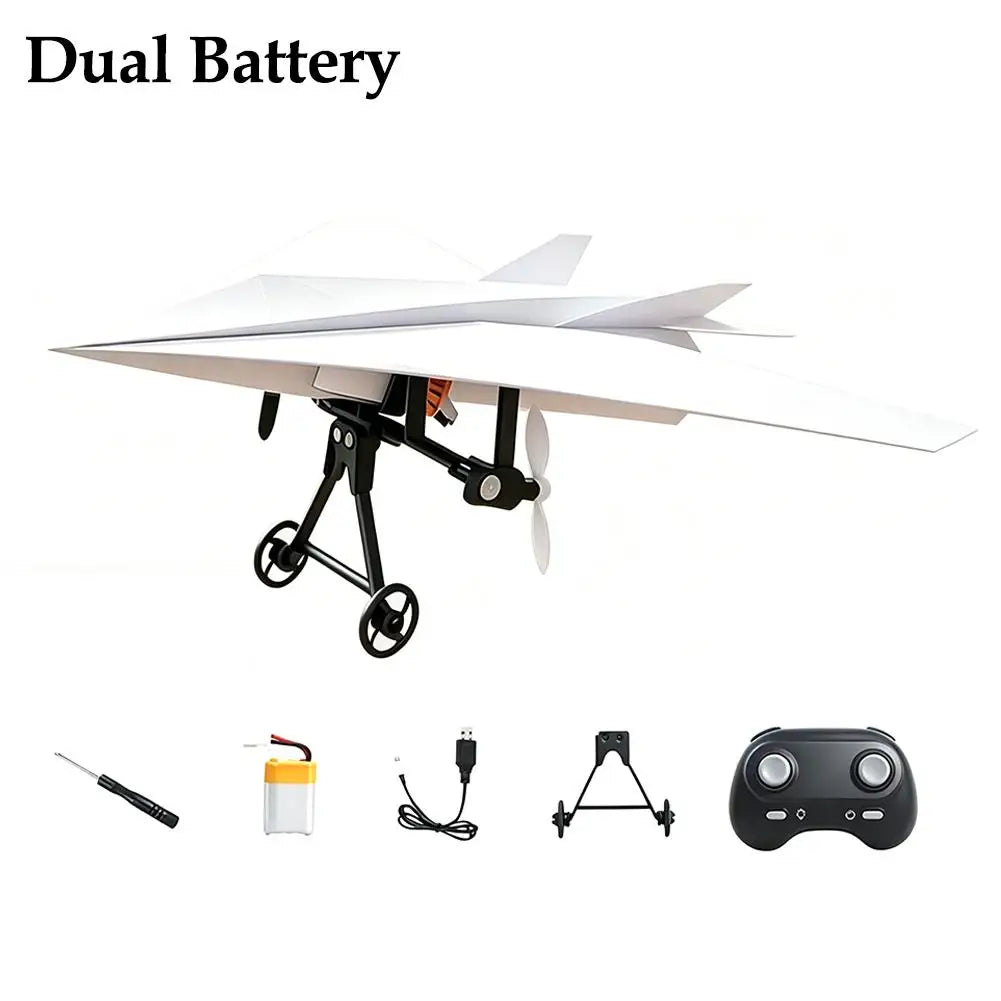 DIY RC Paper Airplane Kit DIY Electric Remote Control Plane with Dual Propellers Lightweight Flying Toy Micro Fixed Wing Drone