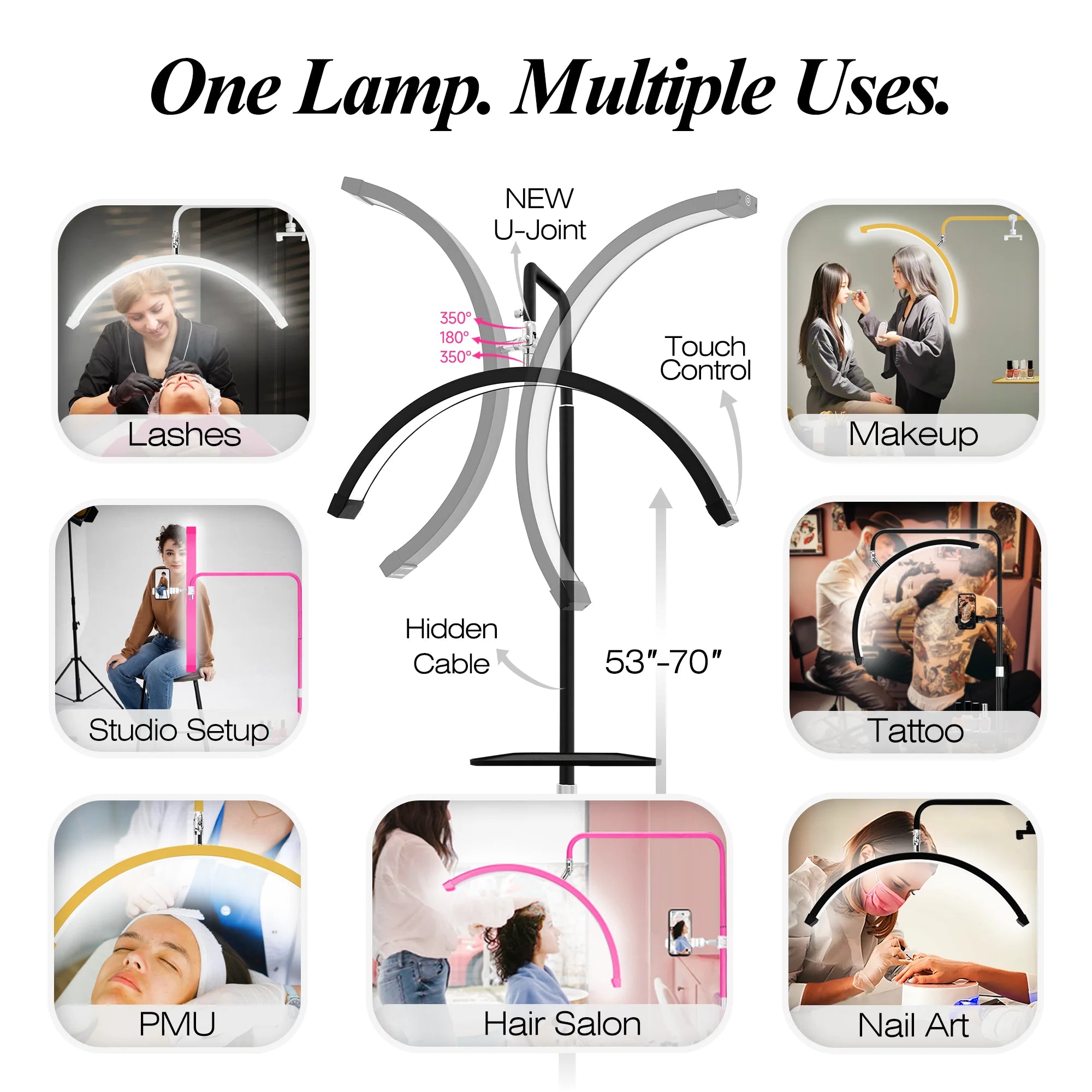 Free LOGO Rotatable Lashes Lamps Half Moon Light Led Moon Lamp Photography Fill Light for Lashes Extension Beauty Floor Lamps