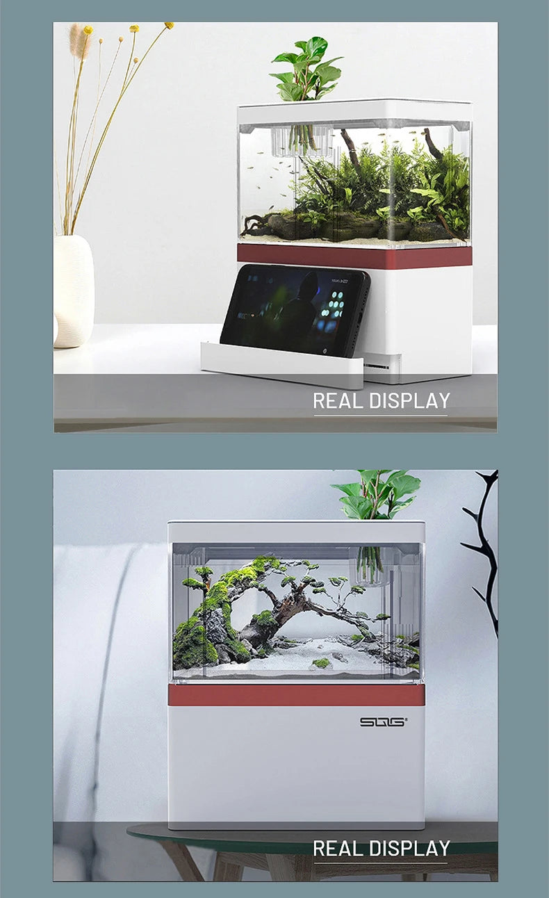 Mini Fish Tank Self-Circulating Fish Tank with Charging Filter Desktop Living Room Household Water Free Ecological Aquarium