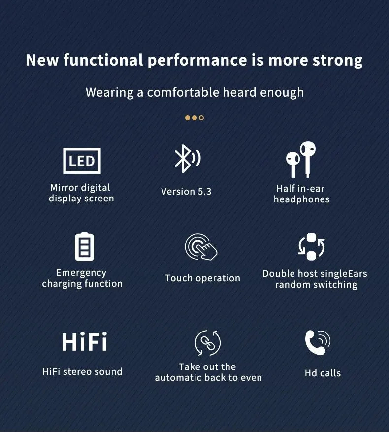 Bluetooth Earphone Headphones Mirror Wireless Stereo Headset
