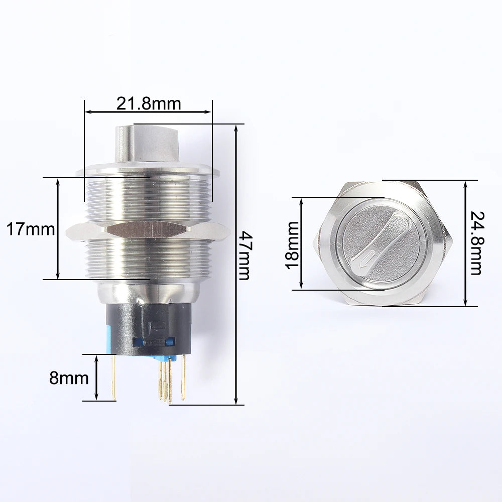 22mm 2/3 position Metal Selector Latching Push Button knob Rotary Switch DPDT SPDT 12V LED Illuminated 1NO1NC/2NO2NC ON OFF lock