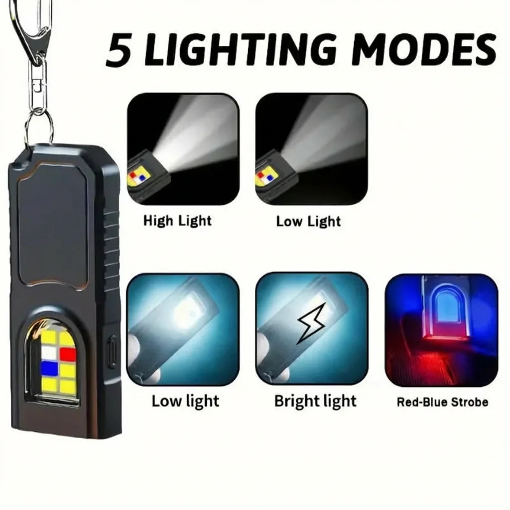 Multifunctional Mini Flashlight Keychain USB Rechargeable COB Work Light Keyring for Camping Walking Pocket Lamp