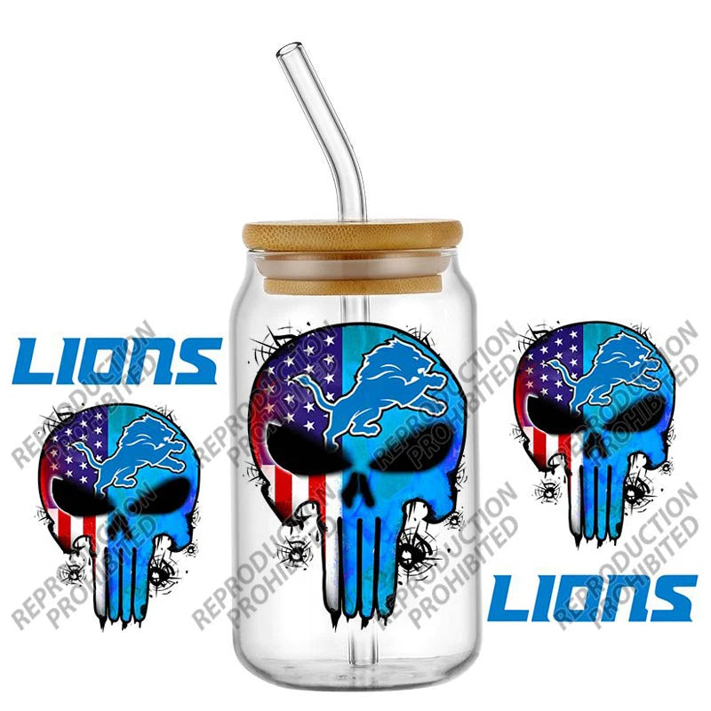 High Quality ‌3D Skull Sports Team Decal UV DTF Cup Wrap for 16oz Libbey Glasses Can DIY Mug Transfer Stickers