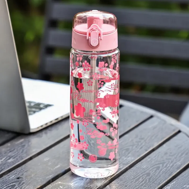 780ML Large Capacity Sports Transparent Water Bottle Leakproof Flower Plastic Drinking Bottles Outdoor Cycling Hiking Gym Jugs