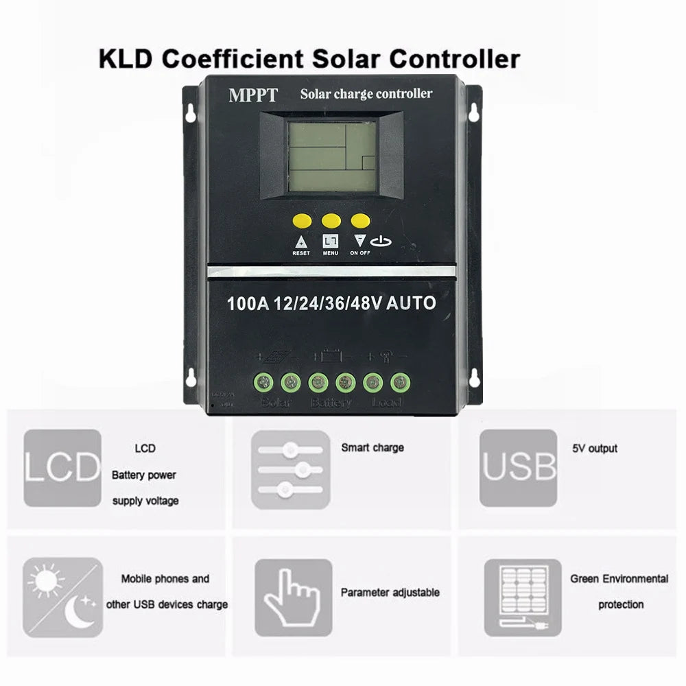 Efficiently manage your solar power system with this 100A/80A/60A MPPT/PWM solar charge controller—compatible with 12V, 24V, 36V, and 48V systems for reliable battery charging and protection.