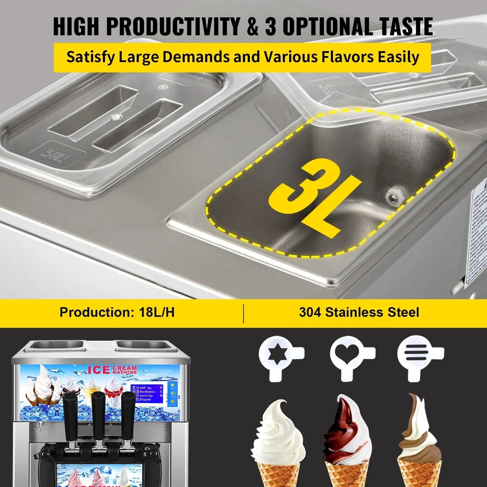 Ice Cream Machine 3-flavor Maker