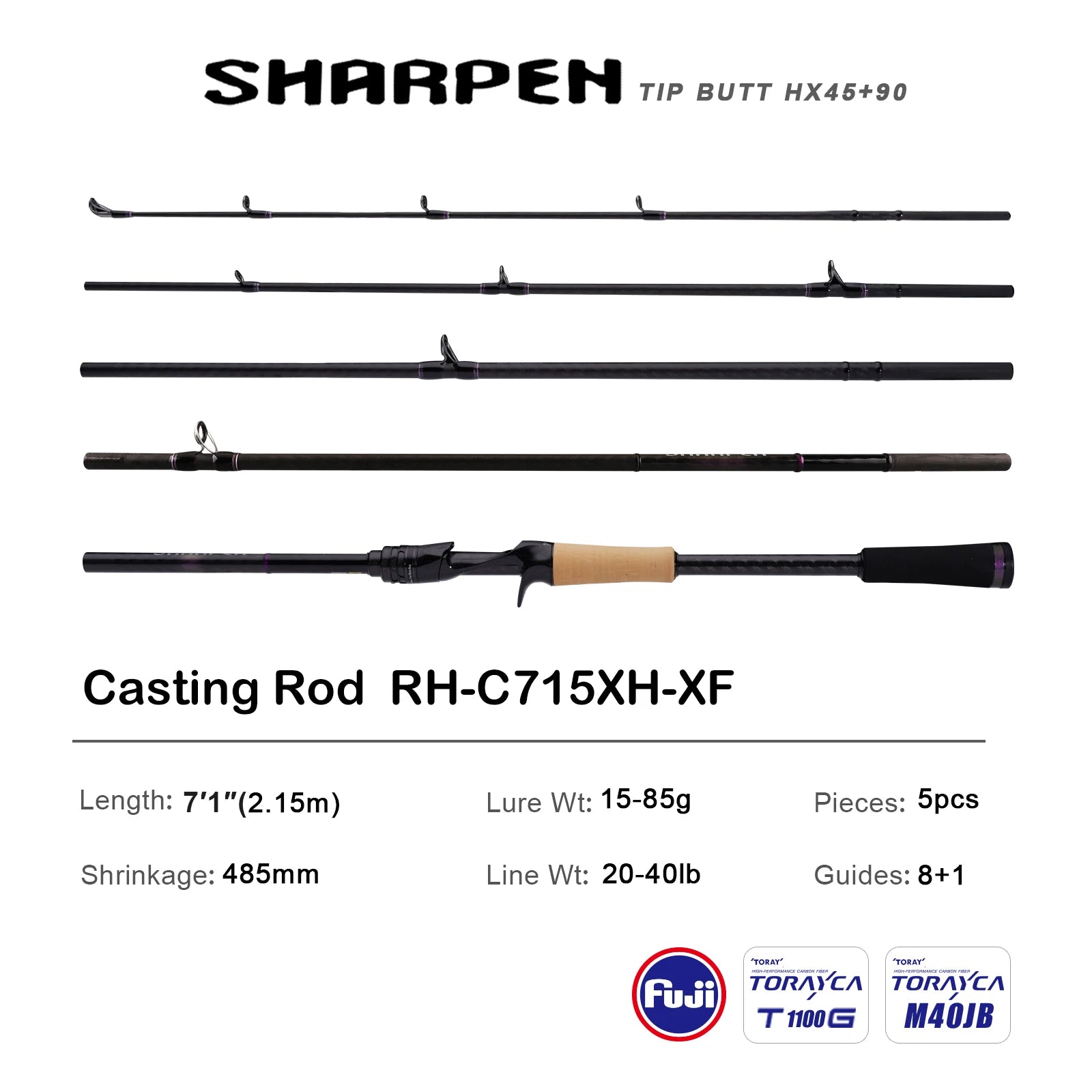 PURELURE SHARPEN Soft Lure Long Spinning and Casting XF/MF Action Rods FUJI Components Bass Pike Rod Fishing Rod Spinning Reel