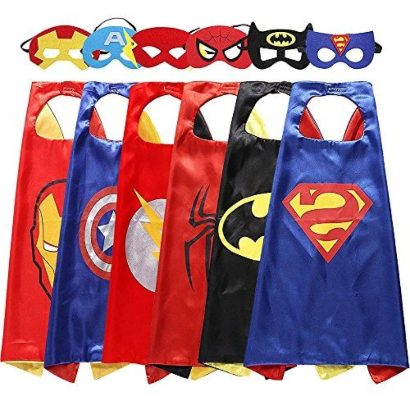 Super Hero Masquerade Mask Cape Cloak Anime Spider Man Batman Cloak Action Captain America Figure Toys Cosplay Child Party Gifts