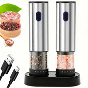 1pc/2pcs Electric Salt and Pepper Grinder Automatic Rechargeable Pepper Mill Shakers External Adjustable Coarseness Kitchen