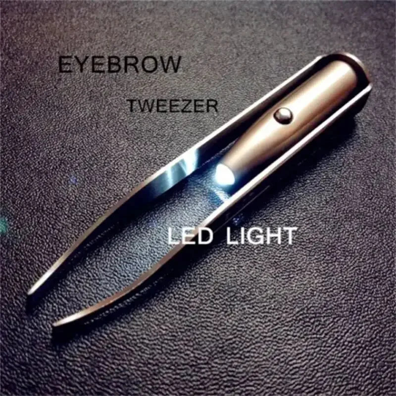 Precisely shape your brows anytime with this portable stainless steel eyebrow tweezer—smart design featuring built-in LED light for flawless makeup application!