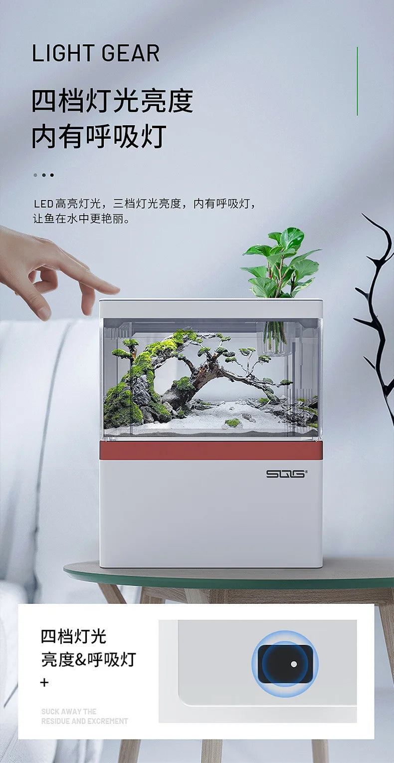 2026 mini fish tank Self circulating fish tank with charging filter desktop living room household water free ecological aquarium