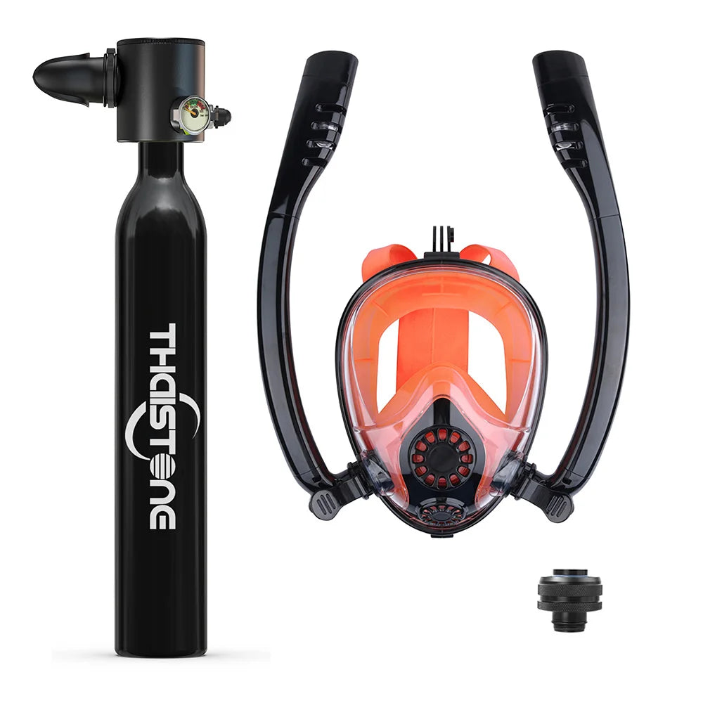 THAISTONE Diving Tank with Snorkel Mask 0.5L Mini Scuba Portable Lungs Oxygen Cylinder Full Face Diving Mask 5-10 Mins