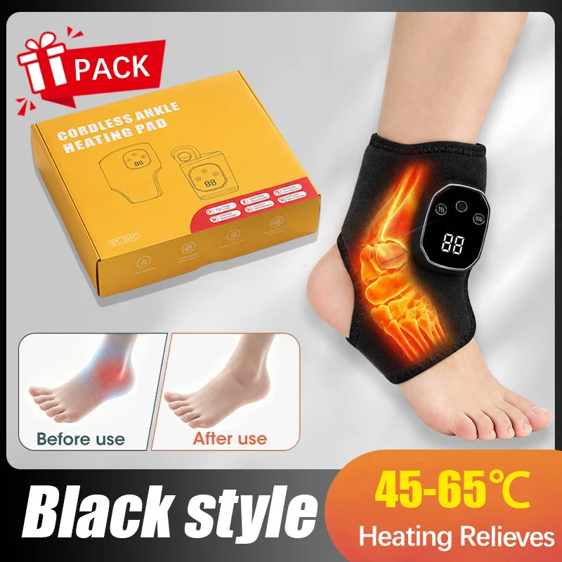 Portable Heated Ankle Massager Foot Brace Wrap, Cordless Vibration Warmer Support for Wrist Ankle Home Travel Use