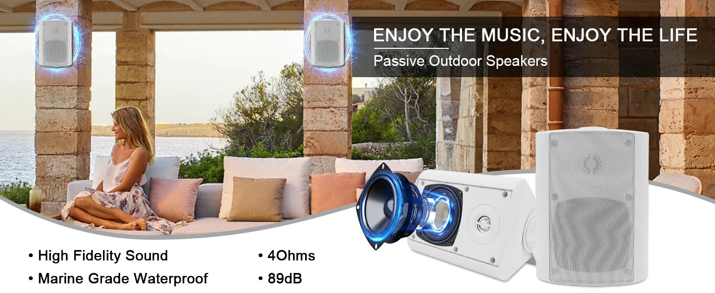 Herdio 2PCS 4'' Passive Indoor Outdoor Speakers With 200W Powerful Bass Expansive Stereo Sound Coverage All-Weather Durability
