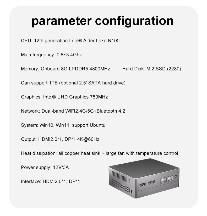 Experience powerful performance with this Intel N100 mini PC—quad-core processor with Turbo Boost up to 3.4GHz, 8GB LPDDR5 RAM, 256GB storage, 4800Hz dual RJ45 LAN with firewall, Windows 11, and 4K support for smooth multitasking and secure networking!