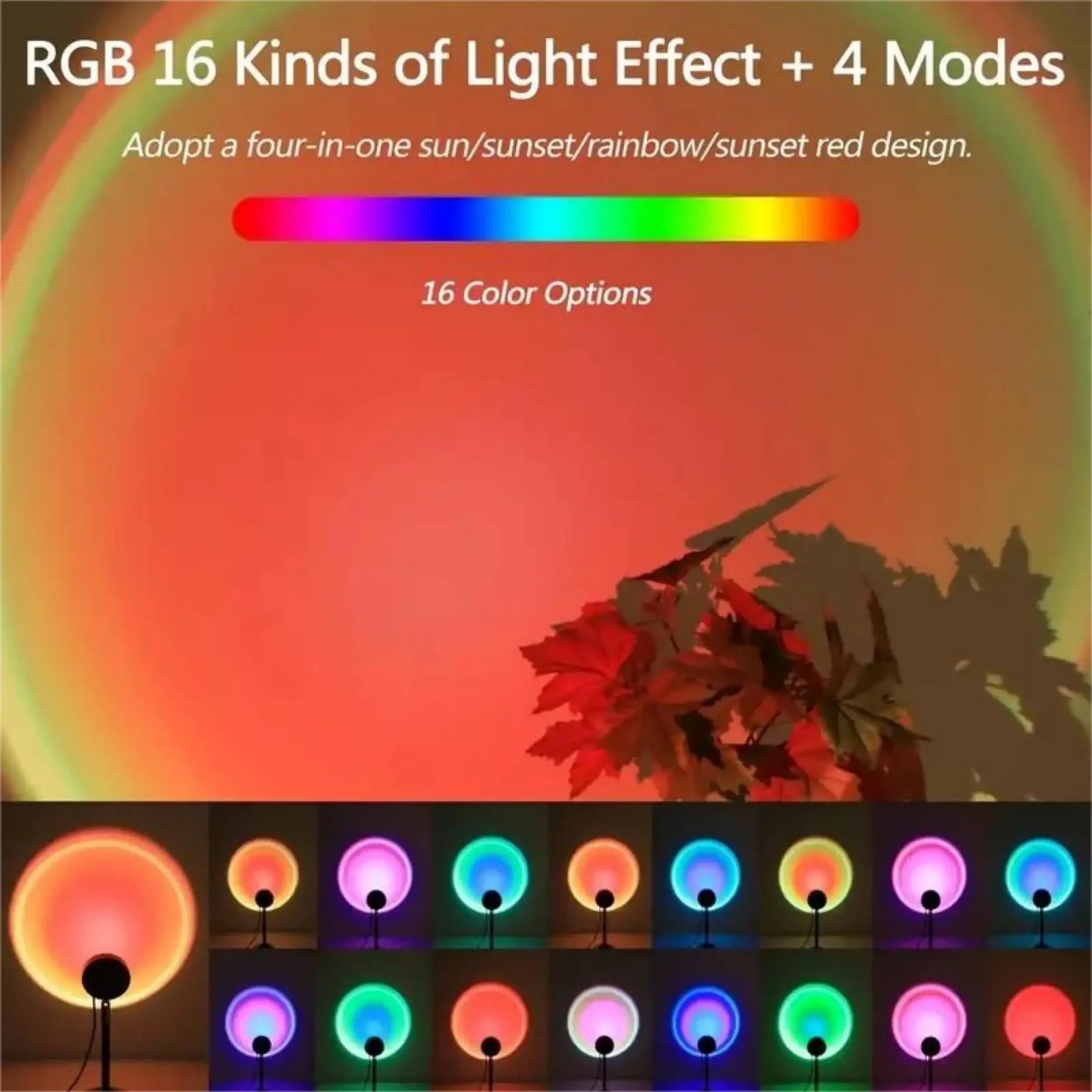 USB Remote Control, Dynamic Color Changing LED Light - Creates Warm Hom, 1pc Vibrant Sunset Projection Light - 16-Color Spectrum