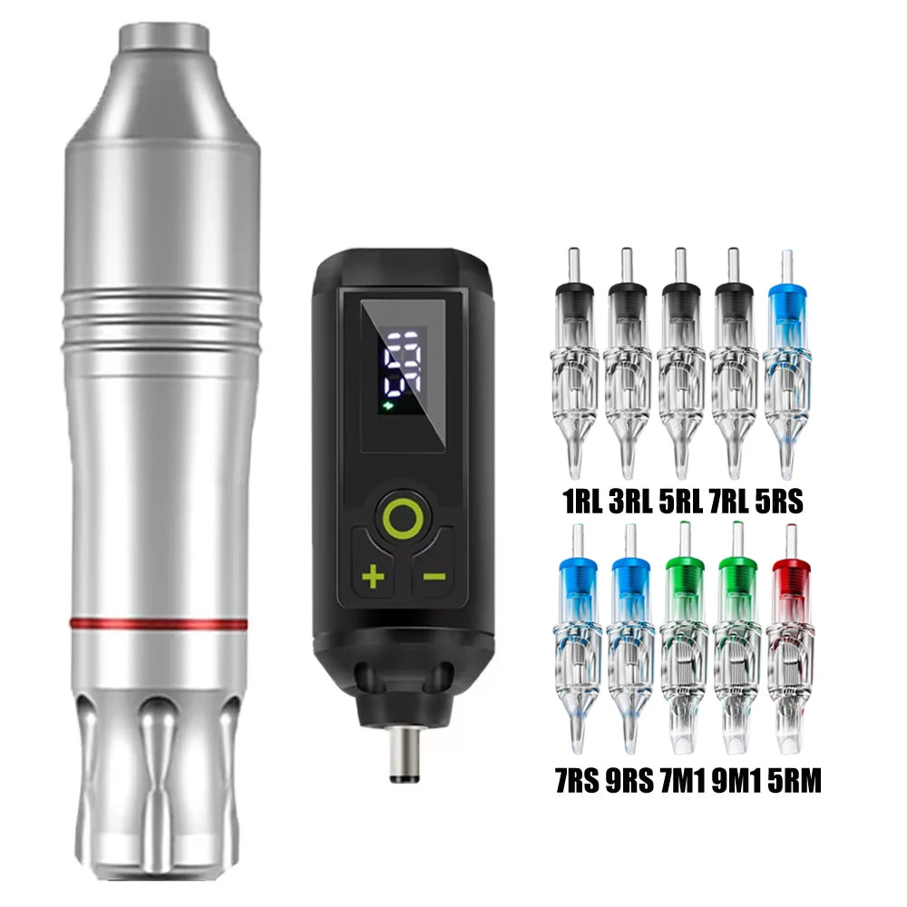 Ballpoint Tattoo Pen Machine Kit Rotary Tattoo Pen Set with Wireless Tattoo Transfer Stencil Printer Power Supply Needles
