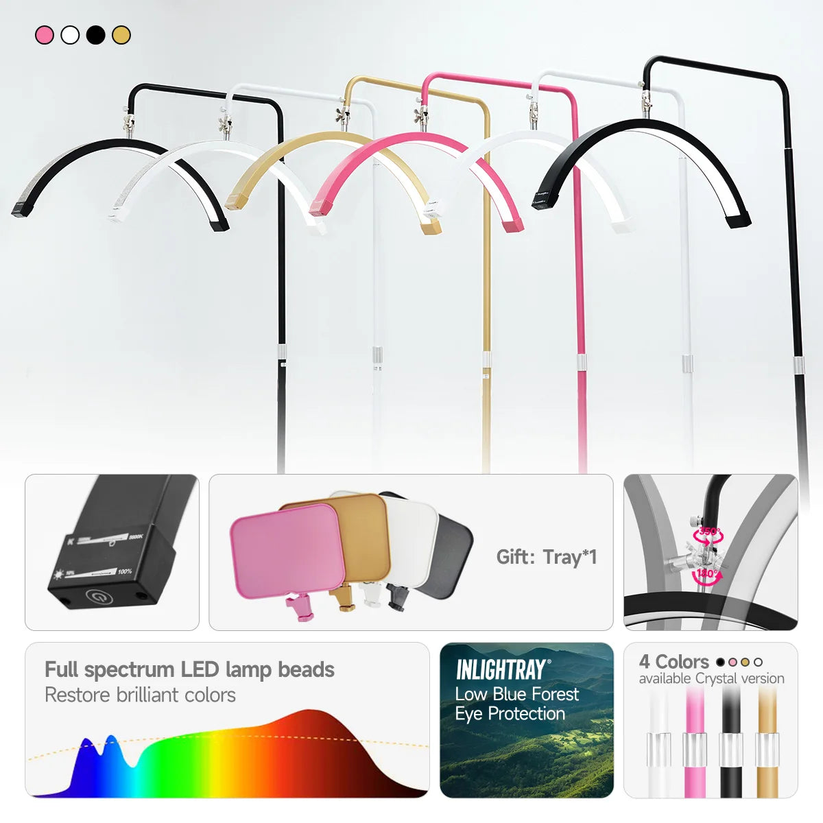 Free LOGO Rotatable Lashes Lamps Half Moon Light Led Moon Lamp Photography Fill Light for Lashes Extension Beauty Floor Lamps