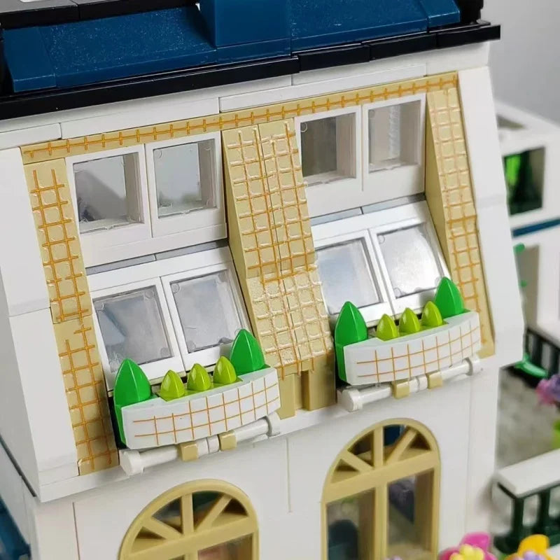 Garden Hotel Building Blocks Set, 3-Story City Street View Bricks Model, Creative DIY Assembly Toy for Kids Adults, Collectible