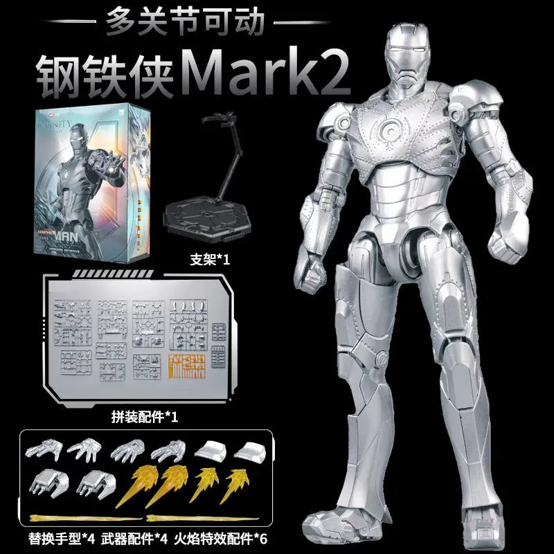 Original LED FondJoy Iron Man MK42 MK43 MK46 MK1 MK2 MK3 MK4 DIY Toys Action Figure Tony Stark Collection Anime Model Kids Gift