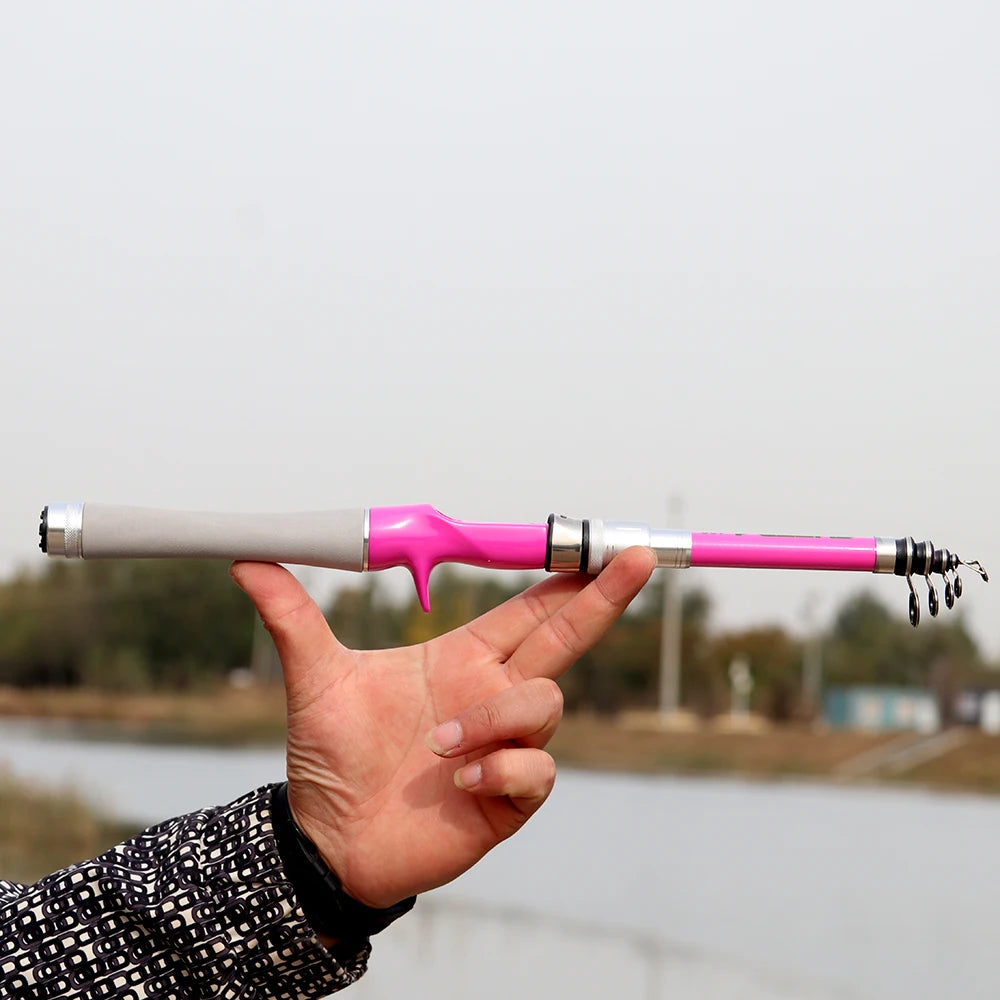 1.5m 1.8m 2.1m 2.4m Spinning / Casting Fishing Rod Pink Ultralight Carbon Telescopic Pole Lure Fishing Rods Tackle Trout Jigging