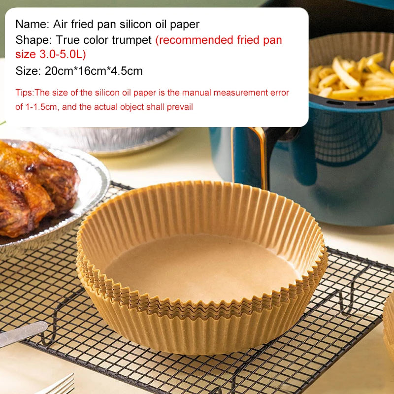 50/100pc Silicone Oil Paper Holder For Air Fryers Disposable Baking Oil Absorbing Baking Tray Paper Food Grade Non Stick Kitchen