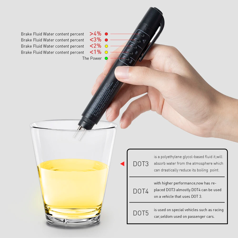 Auto Liquid Testing Brake Fluid Tester Pen for DOT3/DOT4 5 LED Indicator Display Brake Oil Analyze Quality Check Car Accessories
