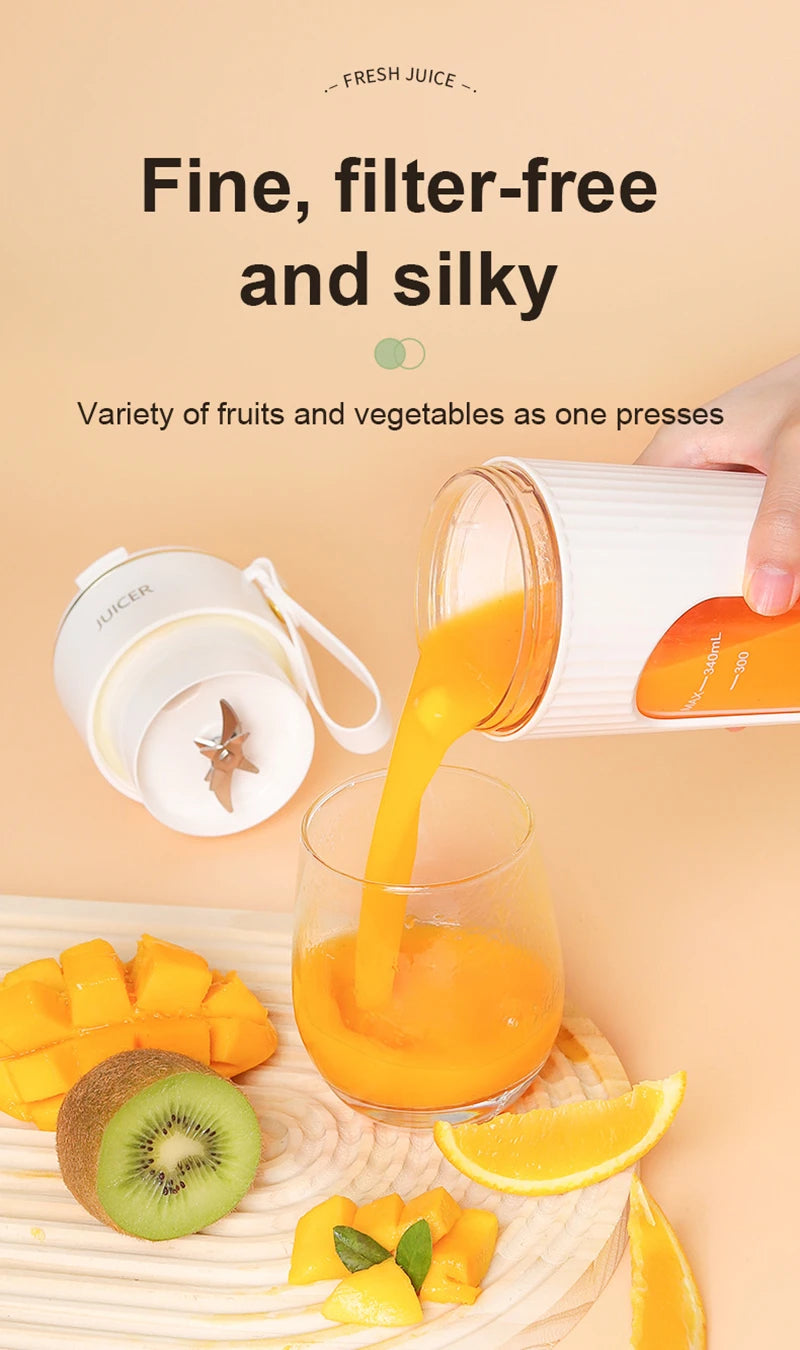 340ml Juicer Household Small Portable Fruit Juice Cup Rechargeable Lcd Display Electric Juicer 14 Blades Outdoor Travel
