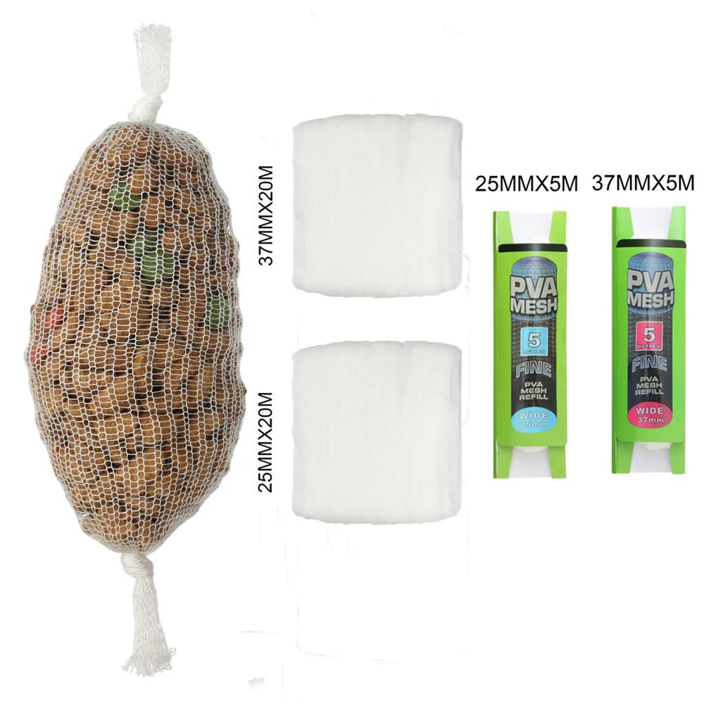 5M/20M Soluble PVA Mesh Bag Refill Carp Feeder Fishing Lures Refill Rig Hook Bait Wrap Bags 25mm 37mm 44mm Fishing Accessories