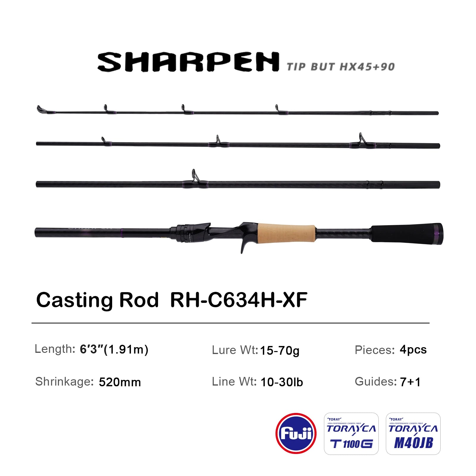 PURELURE SHARPEN Soft Lure Long Spinning and Casting XF/MF Action Rods FUJI Components Bass Pike Rod Fishing Rod Spinning Reel