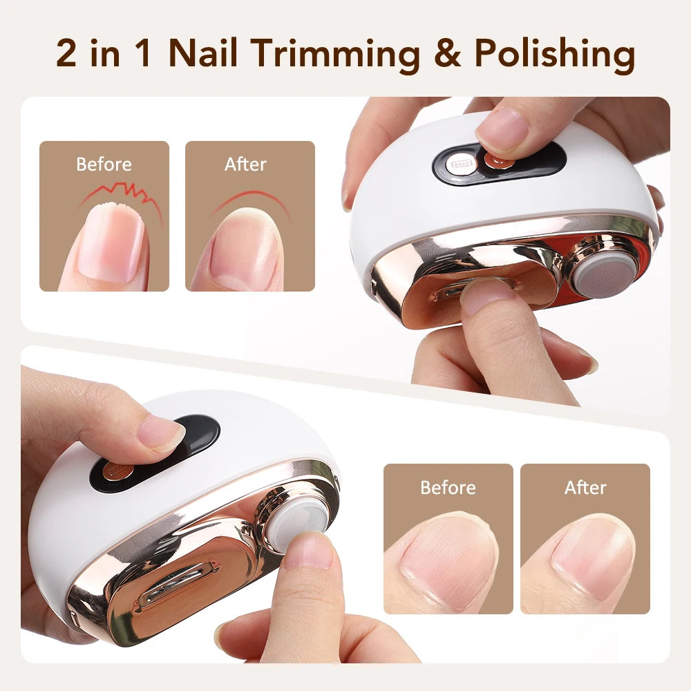 2 in 1 Multi-functional Electric Nail Clipper 3-Speed Nail Polishing Auto Nail Trimmer Scissor File with LED Light for Kid Adult