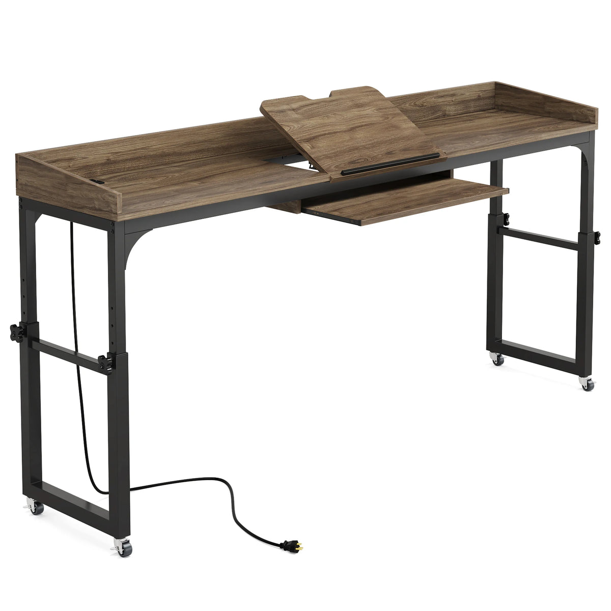 Tribesigns Overbed Table with Wheels, Queen Size Over Bed Desk with Adjustable Tilt Stand, Mobile Laptop Cart Computer Desk
