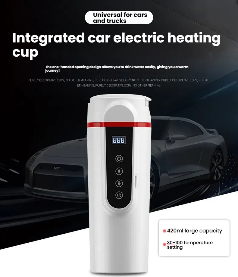 Enjoy warm drinks on the go with this intelligent vehicle-mounted electric heating cup—perfect for keeping your beverage at the ideal temperature while driving!