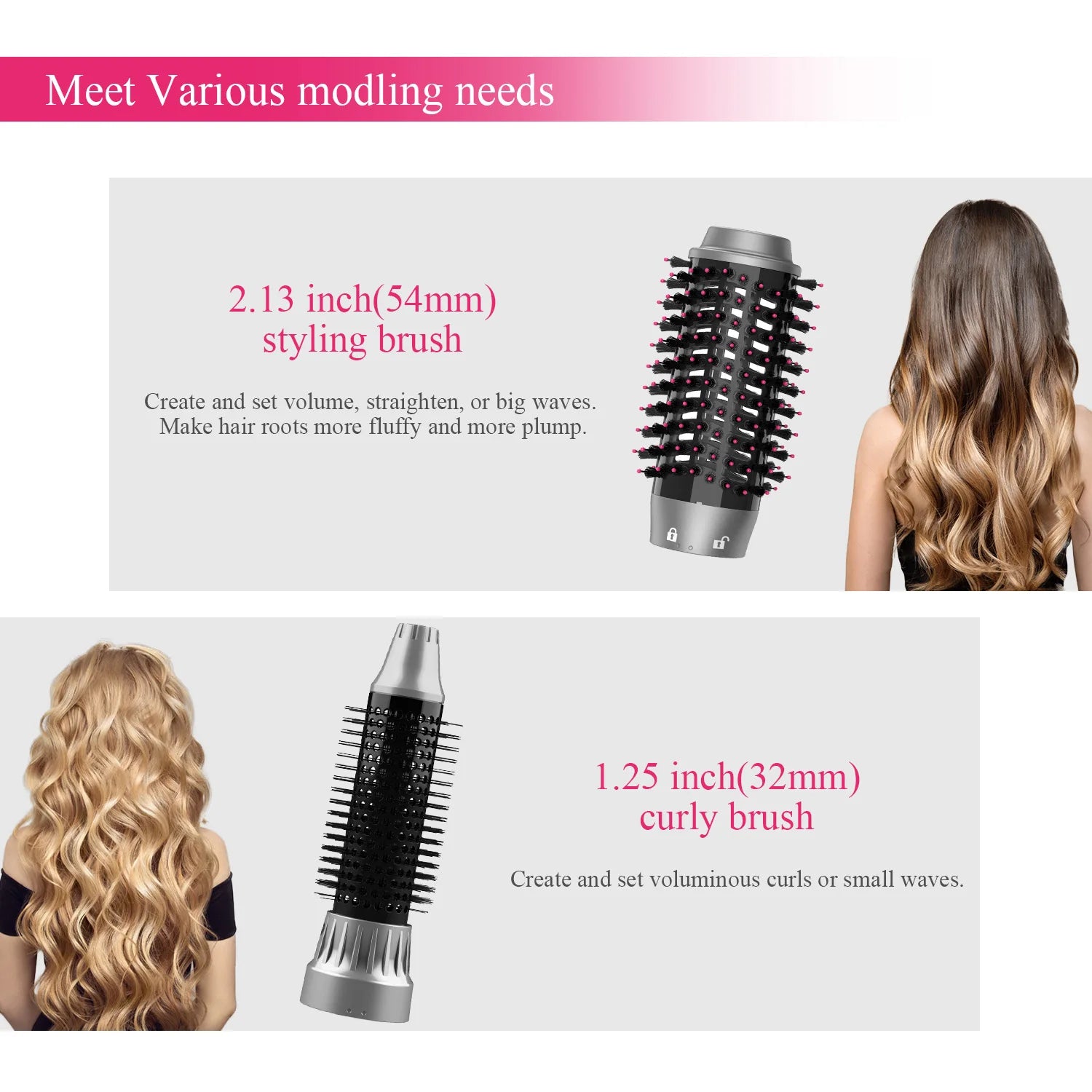 3th Hair Dryer Brush with Interchangeable Head 110V Hair Straightener Curler Comb Brush One Step Styler Volumizer Ion Blow Dryer