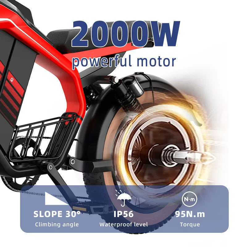 E-Bike 2000W Motor 52V40AH All-terrain Fully Suspended Off-road Motorcycle Electric Bike 20*4.0-inch Fat Tire  Electric Bicycle
