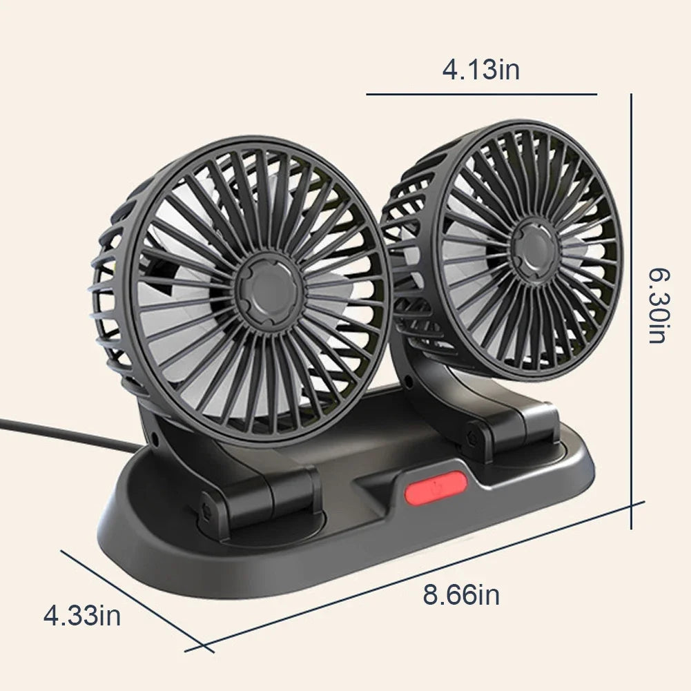 USB Charge Dual Head Fan Car Seat Back Cooling Fan Summer 360 Degree Rotation Auto Headrest Ventilation Fan Neck Cooler